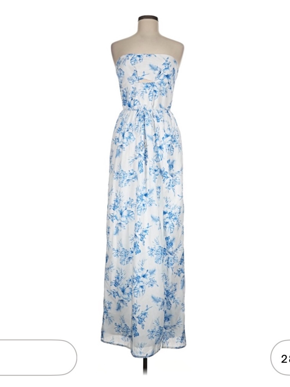 Hello Molly white dress features a straight strapless neckline, a subtle center